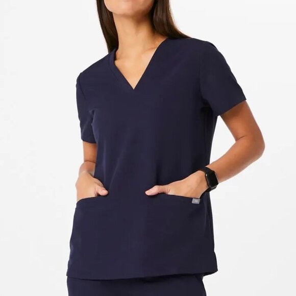 Figs Tops - Figs Casma Three-Pocket Scrub Top Navy Blue Size XS